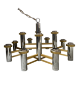 70s Gaetano Sciolari Chandelier, Chrome and Brass 12 Lights - $3,495.00