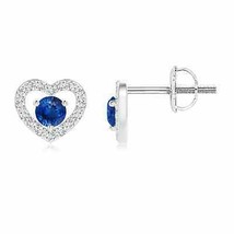 Natural Blue Sapphire Stud Earrings with Diamond in 14K Gold (Grade-AAA , 2.5MM) - £429.23 GBP