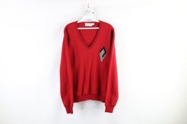 Vintage 90s St Croix Knit Mens Large Diamond Wool Knit V-Neck Sweater Red USA - £55.22 GBP