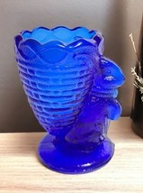 Vintage Cobalt Blue Glass Easter Bunny Rabbit w/ Basket Egg Cup Toothpick Holder - £8.53 GBP