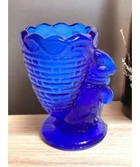 Vintage Cobalt Blue Glass Easter Bunny Rabbit w/ Basket Egg Cup Toothpick Holder - £8.56 GBP