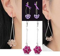 1 Pair ClipOn Dangle Earrings Options To Select:Rose,Purple Grape,Hearts... - $3.91+