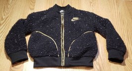 Nike Girls Bomber Jacket Size: XS  Loose Fit Full Zip Black Gold CUTE - £18.68 GBP