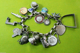 Vtg Sterling Silver 925 18 Pc Travel Bear Ball Charm Link Bracelet 7.25&quot;L 43g - £194.76 GBP