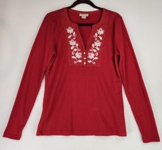 Ariat Shirt Womens XL Red Floral Waffle Knit Casual Thermal Holiday V Neck Top - £22.14 GBP