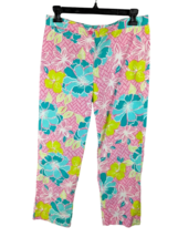 Lilly Pulitzer 6 cropped pants green teal floral flowers pink basket wea... - £24.10 GBP