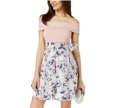 B Darlin Junior Women 5/6 White Blue Floral Off The Shoulder Fit Flare Dress NWT - £19.38 GBP