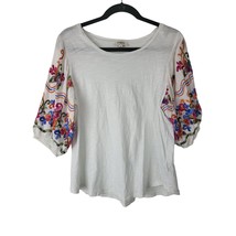 Umgee Blouse Medium Womens White Half Sleeve Crew Neck Embroidered Pullover - £16.45 GBP