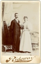 Circa 1890&#39;S Cabinet Card Couple Man Mustache Woman Dress Ridgway Portage Wi - £9.73 GBP