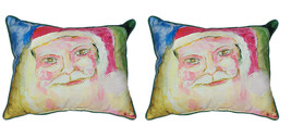Pair of Betsy Drake Santa Face Large Indoor Outdoor Pillows 18x18 - £71.21 GBP