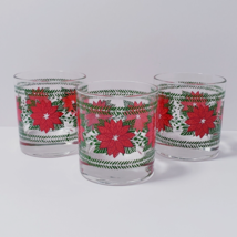 3-Christmas Holiday Poinsettia Rocks Glass Clear Red Green - £23.54 GBP