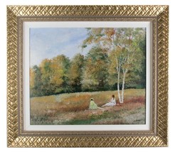 &quot;Reading in the Park&quot; by Montrec, Oil on Canvas, 20&quot; x 24&quot; Framed 1970 - £2,517.64 GBP