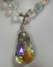 Vintage Heavy Multi-Faceted Crystal Rainbow Glass Pendant Necklace &amp; Earrings - £66.02 GBP