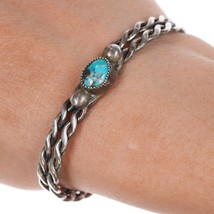 6 1/8&quot; Vintage Pueblo silver twisted wire turquoise cuff bracelet - $254.68