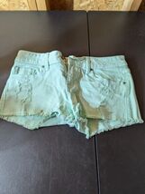 Sneek Peek green distressed denim cut off shorts small size - $14.35