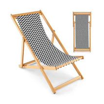 Folding Bamboo Sling Chair with Adjustable Backrest and Canvas-Natural -... - $117.59