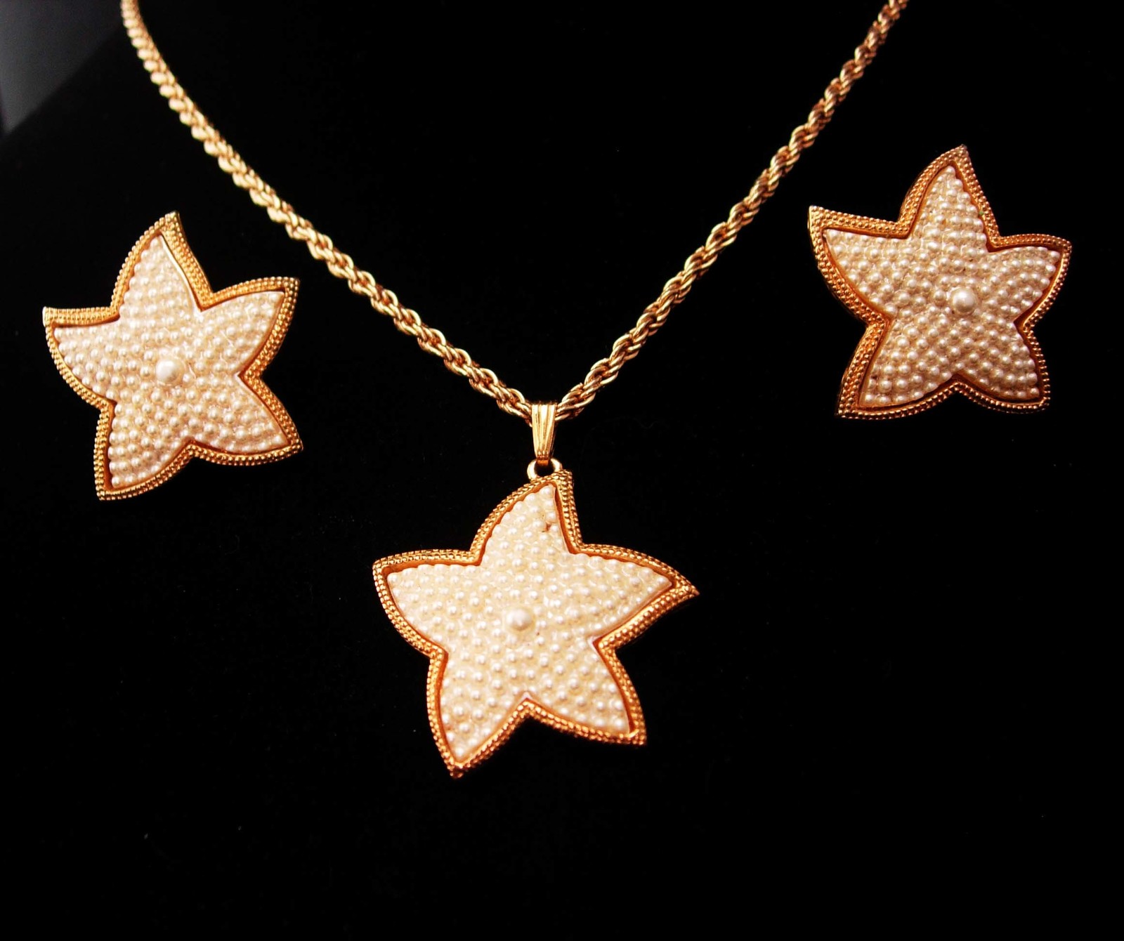 Primary image for Vintage Mermaid set - starfish necklace - Clip on earrings - nautical jewelry - 