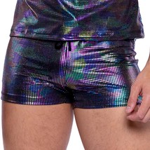 Rainbow Shimmer Camouflage Shorts Elastic Waist Drawstring Black Dance R... - £24.79 GBP