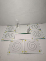 Set of 6 Tempered Glass Corkscrew Coasters w/ Holder Metal &amp; Glass 3.5" - $9.88