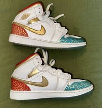 Nike Air Jordan 1 Mid SS (GS) Shoes White Metallic Gold FB2212-100 YOUTH size 4 - £29.89 GBP