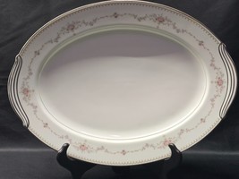 Vintage NORITAKE Large 14&quot; Oval Serving Platter FAIRMONT 6102 Platinum Trim - $16.81