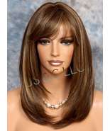 Human hair Blend Wig Face Frame Razor Cut Caramel Brown Blonde mix Heat ... - £72.50 GBP