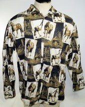 Horse Western Cowboy Long Sleeve Button Up Shirt Cotton Traders LEG Larg... - $15.20