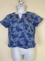 Levi&#39;s Womens Size XL Blue Floral Chambray V-neck Crop Shirt Short Sleeve - £6.08 GBP