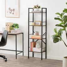 Tajsoon 4 Tier Bookshelf Industrial Ladder Shelf, Tall Skinny, Rustic Brown - $47.93