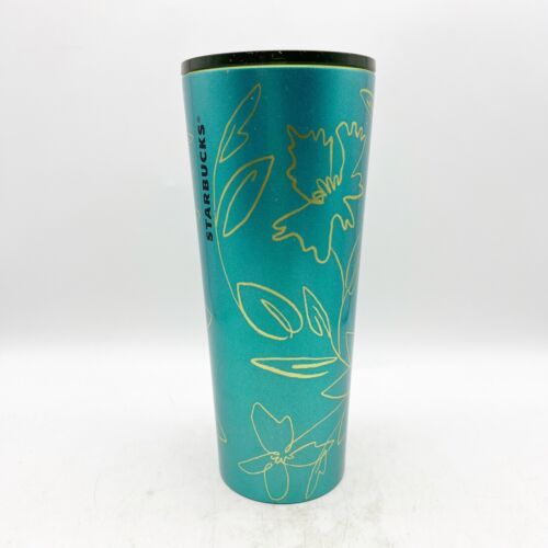 Primary image for Starbucks Tumbler Venti 2022 Spring Teal Yellow Floral Stainless Steel Cold Cup