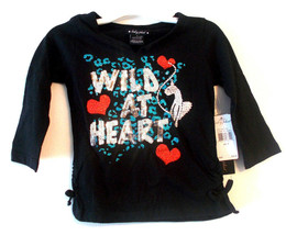 Baby Phat Girls Wild at Heart 3/4 Sleeve Shirt with Logo Black Sz 4, 5-6, 6X NWT - $10.49