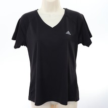 Adidas Womens ClimaLite Athletic Shirt M Medium Black Short Sleeve V-Neck Active - £16.80 GBP