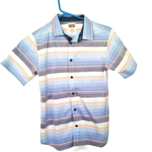 Wrangler Shirt Boys Size 10-12 Casual Short Sleeves Blue Stripes Button Front - £8.26 GBP