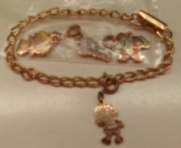 Strawberry Shortcake Gold-tone Charm Bracelet 4 charms Strawberry+3 Friends 1980 - £31.97 GBP