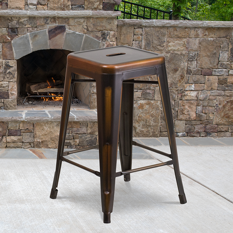 Distressed Copper Metal Stool ET-BT3503-24-COP-GG