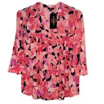 NWT Cocomo Plus Size 1X Pink Multi Color Studded Pintuck 3/4 Sleeve Blouse Top - £27.52 GBP