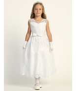 Girls White First Communion Dress w/ Corded Tulle &amp; Sequins (203) - $171.00