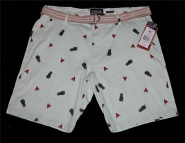 Raw Yarn Pineapples Watermelon Mint Green Stretch Twill Shorts w/Belt MS... - $39.99