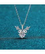 GRA Certified Antlers Round Cut 1/2ct Moissanite S925  Pavé Pendant Neck... - $76.00+
