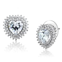 Heart Shaped Halo 7.5 mm Simulated Diamond Stud Stainless Steel Earrings Gift - £48.98 GBP