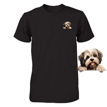 Funny Lhasa Apso Dog Peeking Pocket Tshirt Cute Puppy Dog Lover Tee Print Gift - $18.76+