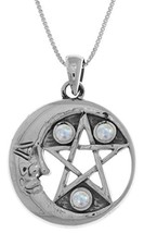 Jewelry Trends Sterling Silver Moon and Star Pentacle Pendant with Moonstone on  - £53.77 GBP