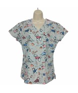 Zikit Womens Scrub Top Small Gray Dog Print Bark Arf Woof Pockets Veteri... - $395.76 MXN