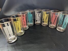 MCM 1960’s High Ball Glasses Lucky Number 1 2 3 4 5 6 7 8 Set Gold Rim - €170,74 EUR