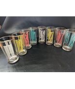 MCM 1960’s High Ball Glasses Lucky Number 1 2 3 4 5 6 7 8 Set Gold Rim - $199.23
