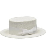 Men&#39;s Bruno Capelo Boater Skimmer Natural Straw Flat Crown BC638 White - $130.66 CAD