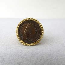 Vintage ESPO Indian Head Coin Ring Joseph Esposito 14k GE Size 8.5 Gold Nugget - $49.00