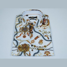 Men's Sports Shirt by MIZUMI Medallion Floral Printed Short Sleeves M648 White image 6
