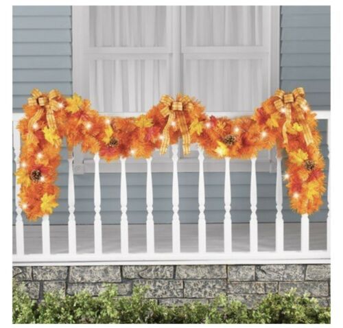 Primary image for Colorful Autumn Garland with leaves, pinecones plus decorative bows, lights (col