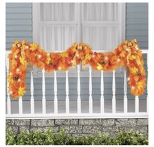 Colorful Autumn Garland with leaves, pinecones plus decorative bows, lig... - $89.09